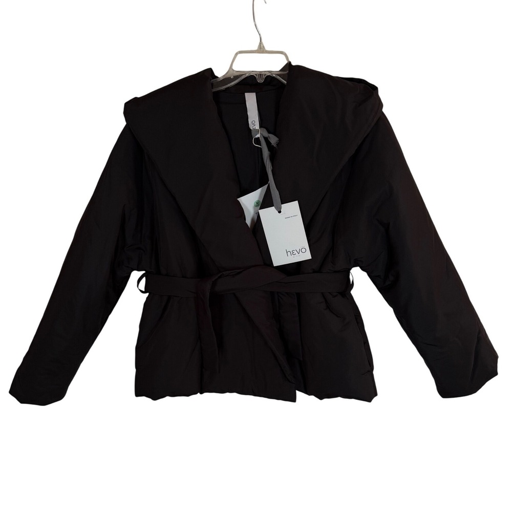 HEVO Her Stormarella Women's Black Puffer Jacket Hooded Belted Coat Size 6 NWT